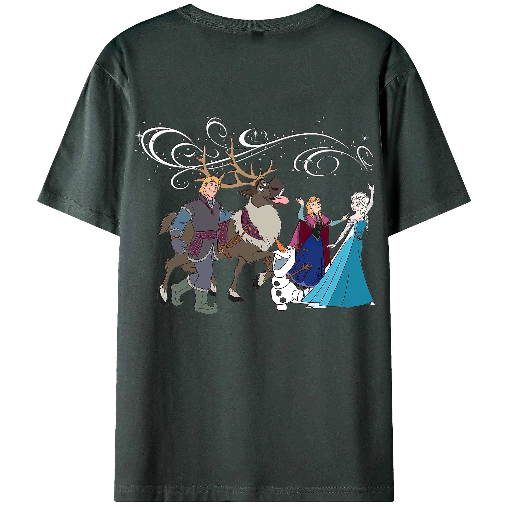 （画像用） アナと雪の女王 アンナ エルサ Frozen Anna Elsa 綿100％ メンズ半袖Tシャツ（バックプリント） 通気性